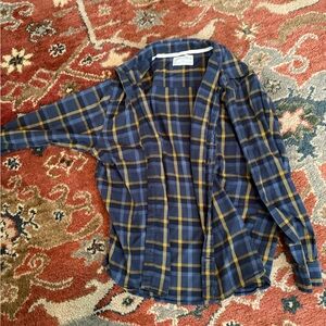 REI Blue and Yellow Plaid Casual Button Down Shirt